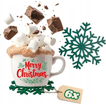 Vánoční dekorace Świąteczne podkładki pod szklankę Vánoční hrnek hvězdičky 6 Ks