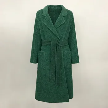 Dámský kabát Best Fashion Dámský dlouhý kašmírový kabát s dvojitým zapínáním Velikost: S, Barva (Varianta): Tmavě zelená