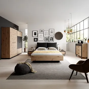 Ložnicová sestava Ložnice NEST | 5 dílů | s roštem 160x200 cm | s úložným prostorem pod postelí | + LED | artisan/antracit