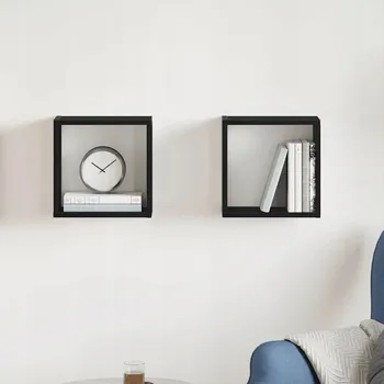 police Nástěnné police kostky, 2 ks, černý dub, 30x15x30 cm