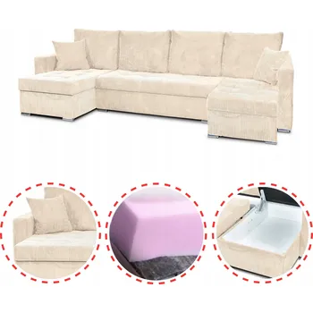 Sedací souprava Rohová Sedací Souprava Bonito BIG rozkládací s funkcí spaní Family Meble manšestr béžová