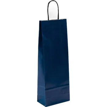Nákupní taška 300 ks - Papírová taška na víno modrá 140x80x390mm