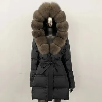 Dámská parka Best Fashion Dámská péřová bunda s límcem z liščí a mývalí kožešiny Velikost: XL, Barva (Varianta): Black zidiao