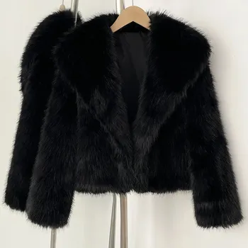 Dámská parka Best Fashion Dámský krátký kabát z umělé kožešiny se šálovým límcem Velikost: L, Barva (Varianta): Černá