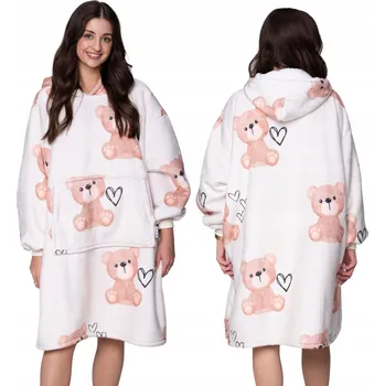 Dámská mikina DEKA oversize mikina Silná MIKINOVÁ DEKA 2v1 XXL Vzor MEDVÍDCI Plyšová s kapucí