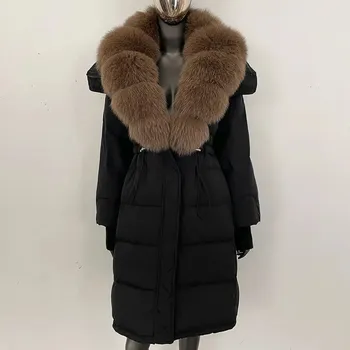 Dámská parka Best Fashion Dámská dlouhá péřová bunda s kožešinovým límcem Velikost: M, Barva (Varianta): Black Brown