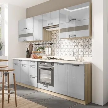 Kuchyňská linka Kuchyňská linka FAVORIT s | 280cm | šedá lesk | VÝBĚR KORPUSU a KOVÁNÍ