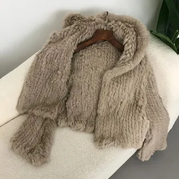 Dámský kabát Best Fashion Pletený kabátek z králičí kožešiny se zvonovými rukávy Velikost: ONE SIZE, Barva (Varianta): Khaki