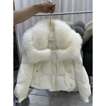 Dámská parka Best Fashion Dámská krátká péřová bunda s kožešinovým límcem Velikost: S, Barva (Varianta): All white