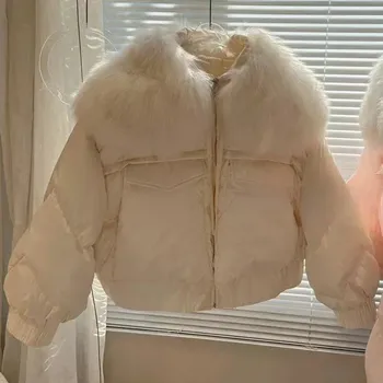 Dámská parka Best Fashion Dámská péřová parka s límcem z liščí kožešiny Velikost: S, Barva (Varianta): Bílá