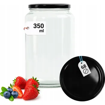 Sklenice Skleněná Zavařovací Sklenice 350 ml na zavařeniny Džem Ovesný med se šroubovacím uzávěrem Kov 68fi