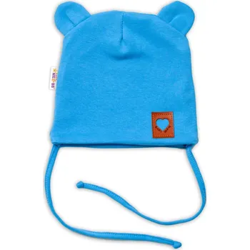 Bavlněná dvouvrstvá čepice s oušky na zavazování TEDDY - modrá, Baby Nellys Velikost: 68/74 (6-9m)