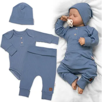 Kojenecká souprava Baby Nellys Žebrovaná rostoucí souprava 3D, Baby Boy - jeans Velikost: 68/74 (6-9m)