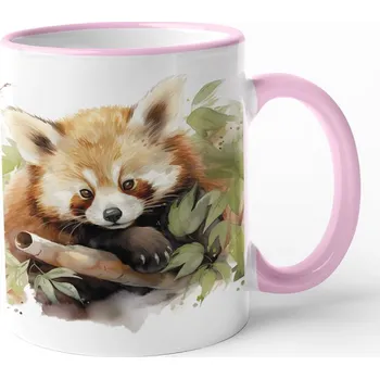 Keramický hrnek s pandou červenou, Barva Růžová, Velikost 330 ml, Canvas Keramický hrnek s barevným uchem Bezvatriko.cz 3052