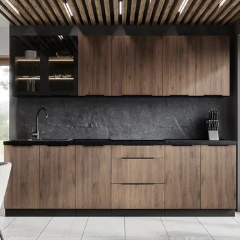 Kuchyňská linka Kuchyňská linka MONZA o | 265 cm | PREMIUM BOX zásuvky | UNI dvířka | černá/ořech okapi