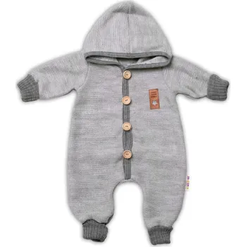 Kojenecký body Baby Nellys Pletený overálek s kapucí Hand Made STAR, Baby Nellys, šedý Velikost: 68/74 (6-9m)