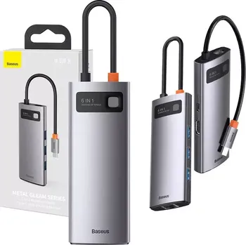 USB hub Hub 6v1 Baseus Metal Gleam Series, USB-C na 3x USB 3.0 HDMI USB-C PD Ethernet RJ45