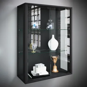 Komoda Vcm Nástěnná vitrína Udina s LED osvětlením, černá