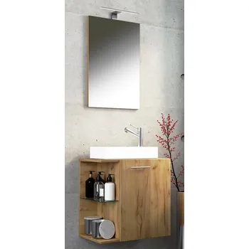 Koupelnový nábytek Vcm 3dílné umyvadlo pro hosty Hausa se zrcadlem, dub medový