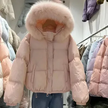 Dámská parka Best Fashion Dámská krátká péřová bunda s kožešinovým límcem Velikost: M, Barva (Varianta): Růžová