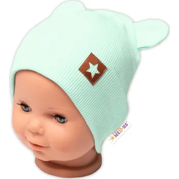 Kojenecký body Baby Nellys Žebrovaná dvouvrstvá čepice s oušky TEDDY - mátová Velikost: 68/74 (6-9m)