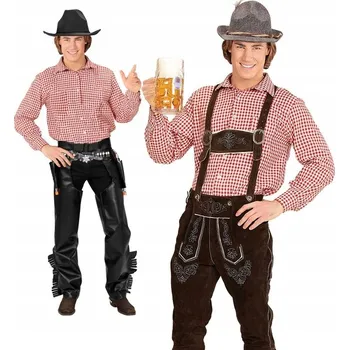 Pánská košile Bavorská košile červená kostkovaná na Oktoberfest, velikost M