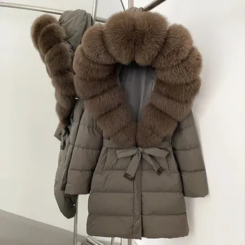 Dámská parka Best Fashion Zimní parka s kapucí z liščí kožešiny Velikost: L, Barva (Varianta): Gray brown