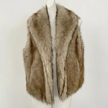 Dámská vesta Best Fashion Dámská vesta z umělé kožešiny s límcem a hřejivou podšívkou Velikost: M, Barva (Varianta): Brown Grey two-tone