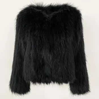 Dámská parka Best Fashion Dámský kabát z mývalí kožešiny s dvojitým pletením Velikost: ONE SIZE, Barva (Varianta): Černá