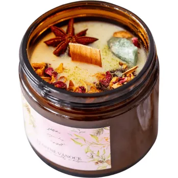 Svíčka Yoga Day Sojová Svíčka s dřeveným knotem Šťastné Vánoce s purpurou