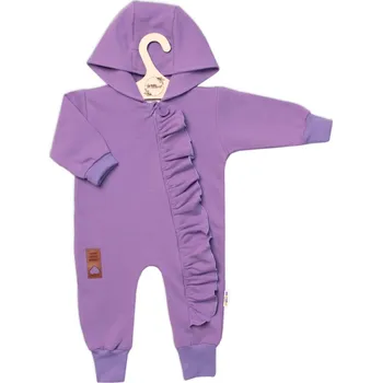 Kojenecký body Baby Nellys Teplákový overal s volánkem a kapucí GIRL, Baby Nellys, fialový Velikost: 86 (12-18m)