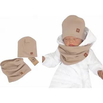 Kojenecký body Z&Z Dvouvrstvá žebrovaná čepička + nákrčník, béžová Velikost: 92/98 (18-36m)