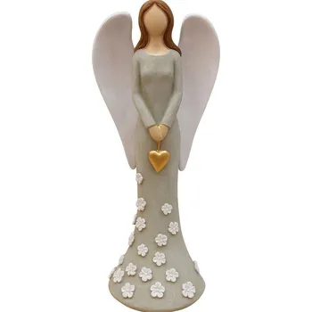 Vánoční dekorace Goba s.r.o. 3130002-1A anděl s květy 12cm 5 × 3,5 × 12 cm jemně šedozelená, bílá křídla, zlaté srdíčko