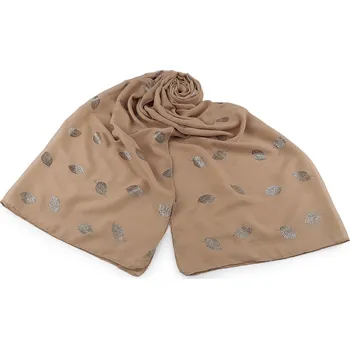 Šála Šátek / šála se zlatým potiskem 70x180 cm, barva 2 béžová