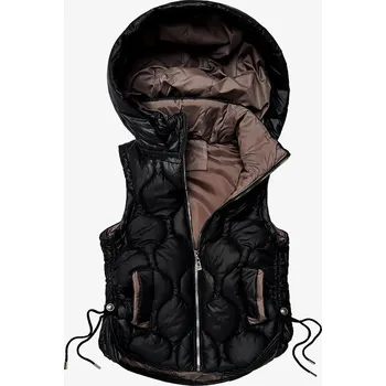 Dámská vesta Černo-hnědá prošívaná dámská vesta se stahovacími boky J style (5M3235-392A) odstíny černé L (40)