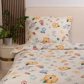 Bavlněné povlečení 140x200 cm dětské květiny na béžové