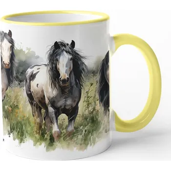 Keramický hrnek s motivem koní, Barva Žlutá, Velikost 330 ml, Canvas Keramický hrnek s barevným uchem Bezvatriko.cz 3053