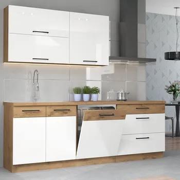 Kuchyňská linka Kuchyňská linka VIGO b | 220 cm | PREMIUM BOX | UNI dvířka | lancelot/bílá lesk