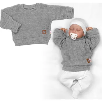 Kojenecké oblečení Baby Nellys Rostoucí oversize pletený svetřík pro miminko, šedý Velikost: 56/62 (0-3m)