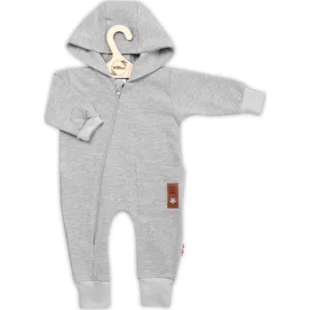 Baby Nellys Teplákový overal s kapsičkou a kapucí BOY, Baby Nellys, šedý Velikost: 86 (12-18m)