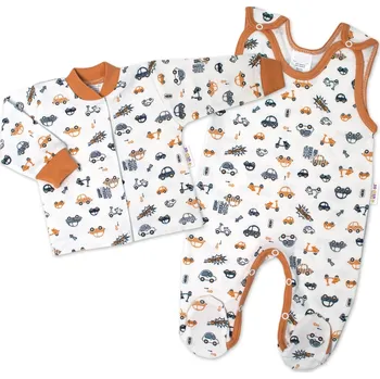 Baby Nellys 2-dílná sada, bavlněné dupačky s košilkou Car, smetanové Velikost: 50 (0-1m)