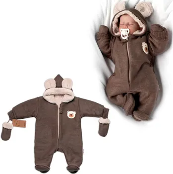Kojenecká kombinéza Baby Nellys Oteplená pletená kombinéza s rukavičkama Teddy Bear, Baby Nellys, dvouvrstvá, hnědá Velikost: 68 (3-6m)