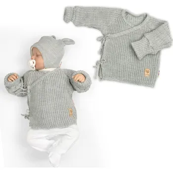 Baby Nellys Kojenecký svetřík, rostoucí, na zavazování na boku - šedý Velikost: 62/68 (3-6m)