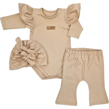 Kojenecký body Kazum Body s volánky, legíny do zvonu a čepička, 3D, bavlna, cappuccino Velikost: 86 (12-18m)