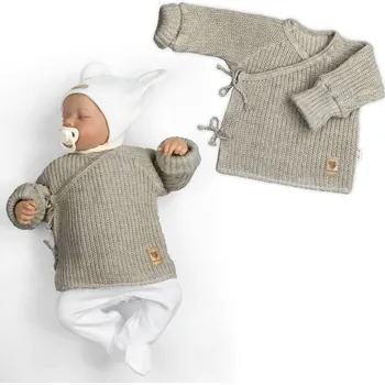 Baby Nellys Kojenecký svetřík, rostoucí, na zavazování na boku - tm. béžová Velikost: 50/56 (0-2m)
