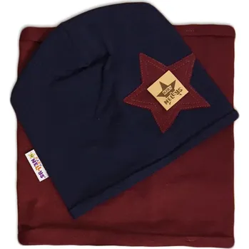 Baby Nellys Bavlněná sada čepička a nákrčník Nelly Star - granát s bordo Velikost: 104 (3-4r)