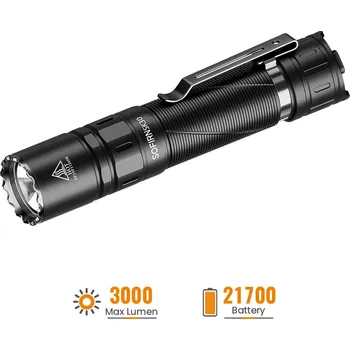 Svítilna Nabíjecí taktická svítilna Sofirn SK30, 3000 lumenů, bez akumulátoru (taktická svítilna s teplotou 6500K, kvalitní baterka od firmy Sofirn s možností nošení na klipu)