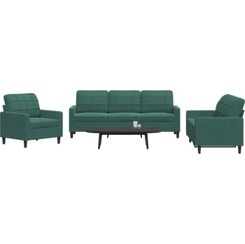 Pohovka zahrada-XL 3dílná sedací souprava s poduškami tmavě zelená samet 3278353