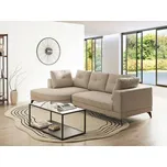 Rohová pohovka světle béžová umělý len čalounění pravostranná vodoodpudivá černé železné nohy s polštáři moderní styl obývací pokoj Beliani