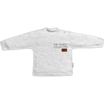 Baby Nellys Bavlněné tričko dlouhý rukáv Monkey - sv. šedý melírek Velikost: 80 (9-12m)